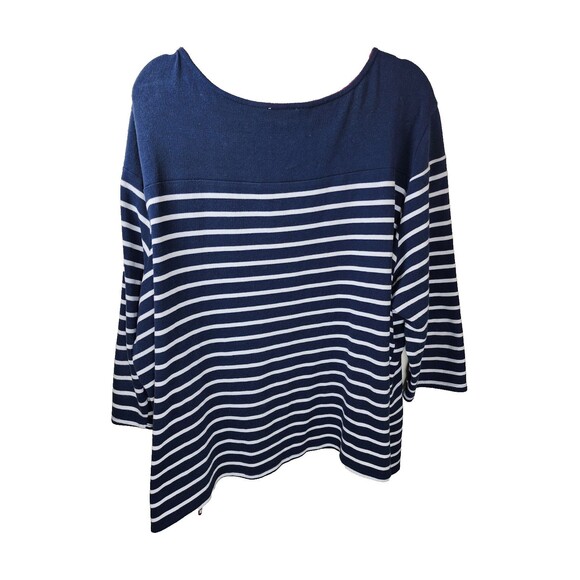​Molly & Isadora 4X Navy White Stripe Boat Neck Long Sleeve Tunic Button Detail - Picture 3 of 6